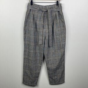 ASTR The Label Plaid Tie Waist Trousers Black Brown High Rise Tapered Pants M